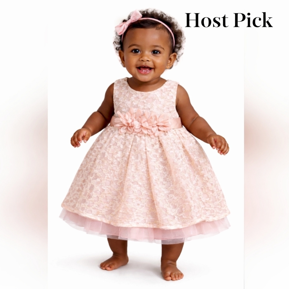 Bonnie Baby Pink Lace Dress w/ Bloomers – Size 12M – NWT